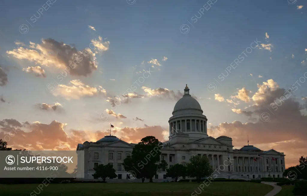 Arkansas State Capitol at sunset, Little Rock, Pulaski County, Arkansas, USA