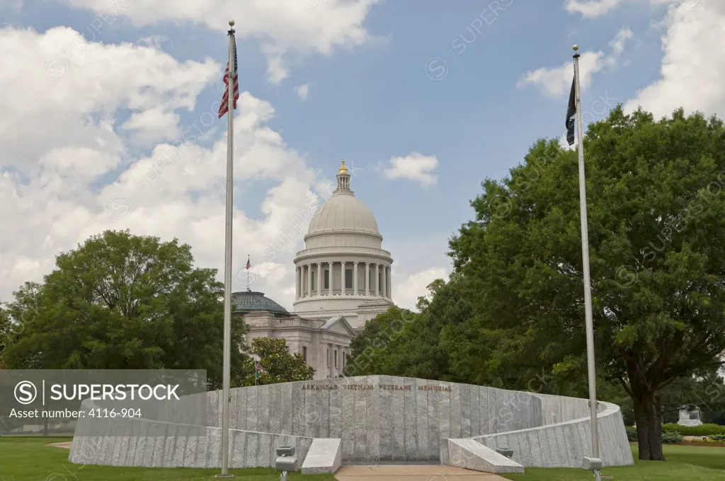 Arkansas Vietnam Veterans Memorial with Arkansas State Capitol in the background, Little Rock, Pulaski County, Arkansas, USA