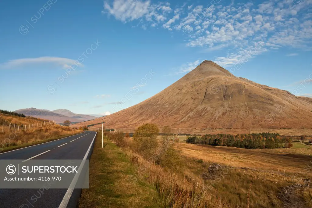 A-82 road runs by Beinn Dorain, Auch Glen, Highlands Region, Scotland