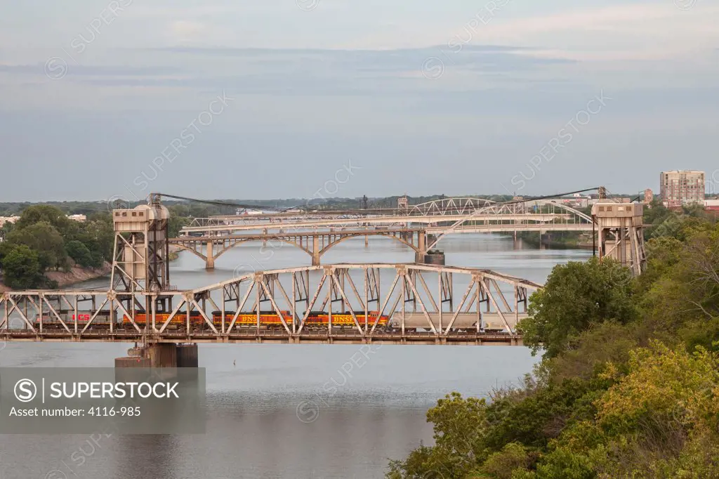 Train on a bridge across the Arkansas River, Little Rock, Arkansas, USA