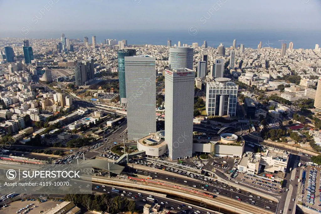 An aerial photo of Azrieli Towers