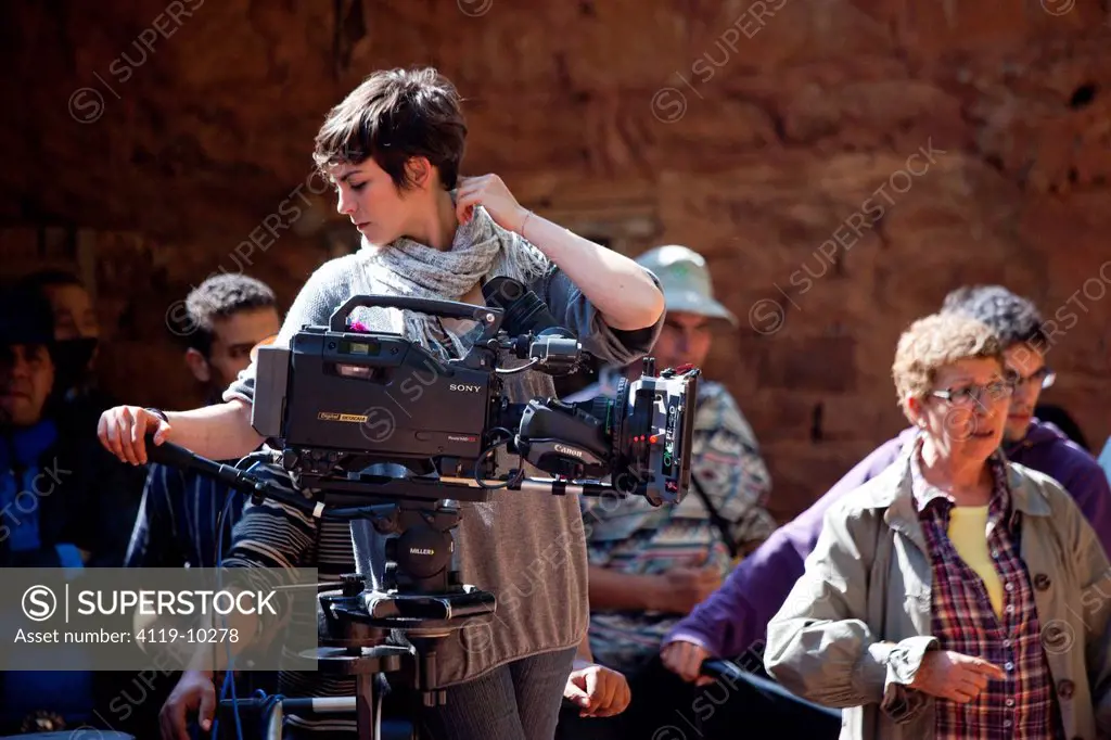 Photograph of a video camera crew in the Moroccan village of Setti Fatma, Ourika valley, Morroco