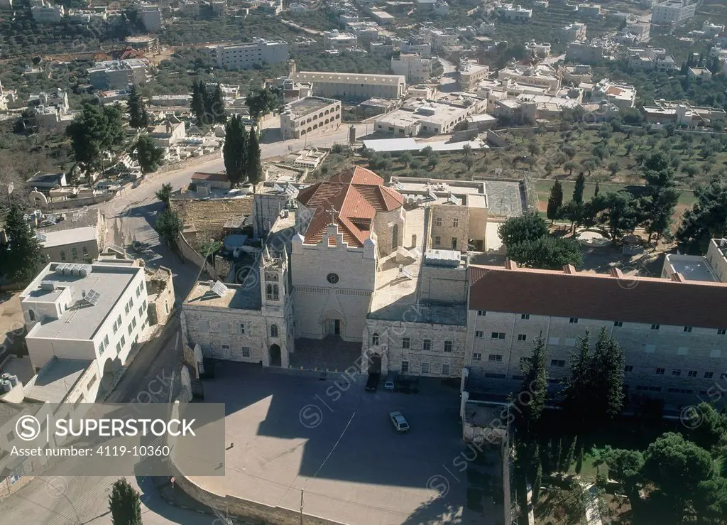 Aerial photograph of the Dir Karmizan monastery in the judean village of Beit Jala