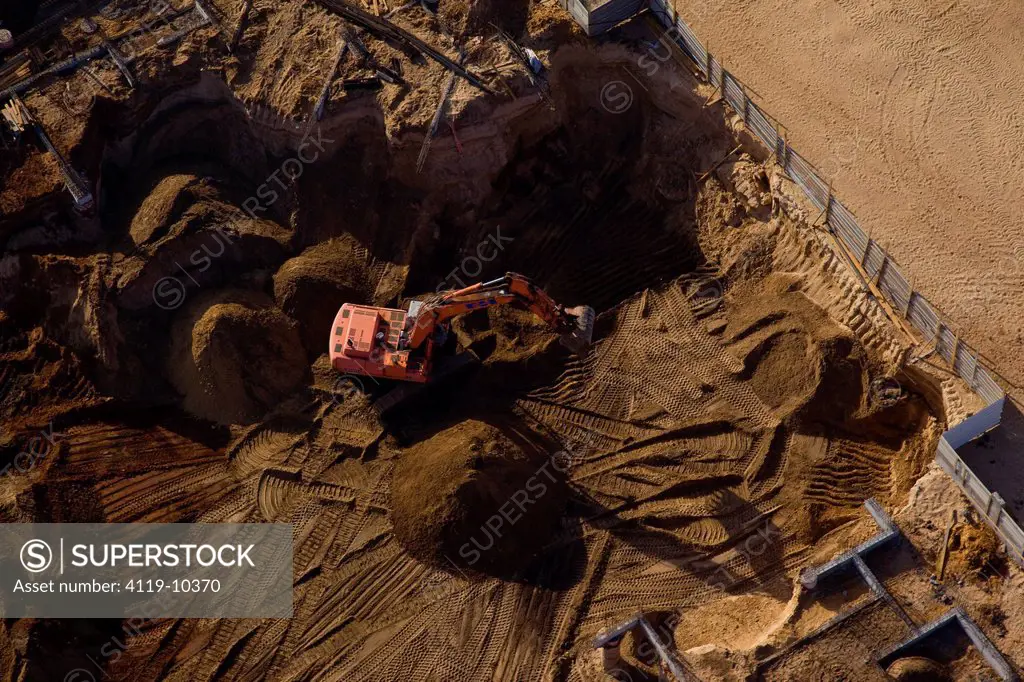 Aerial photograph of a tractor at work in the costal plain