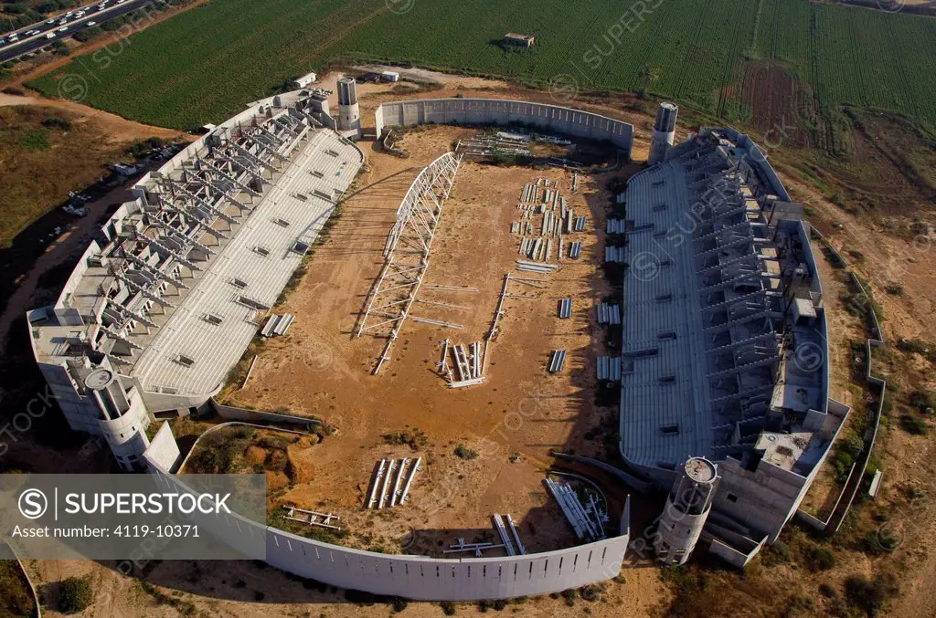Aerial photograph of the skeleton of the stadium of Netanya