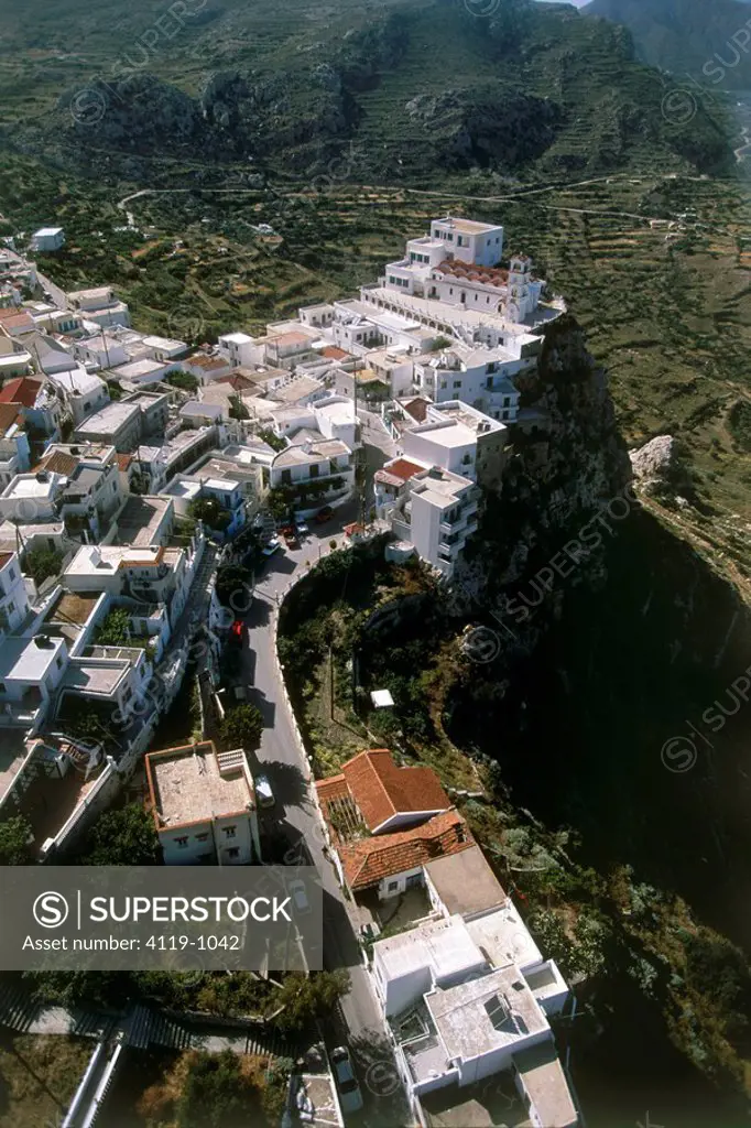 Aerial photograph of the Greek village of Menetes on the island of Karpathos
