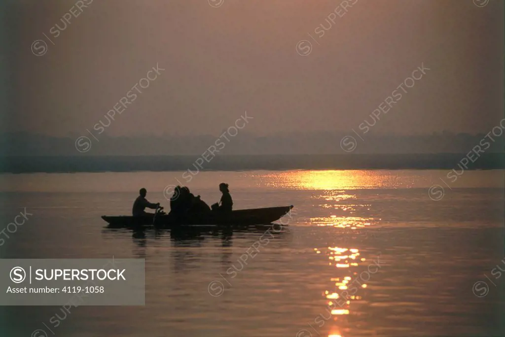 Photograph of a rowing boat on the Ganges river