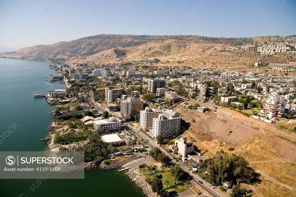 Aerial photograph of the city of Tiberias in the Sea of Galilee