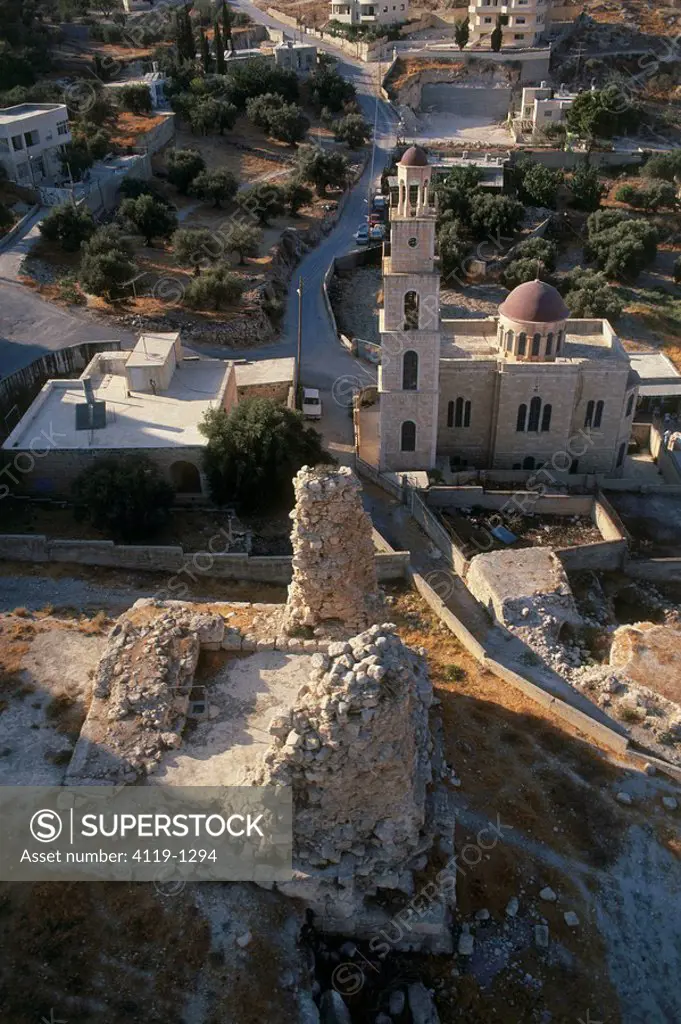 Aerial photograph of the Church of Lazarus in Eastern Jerusalem