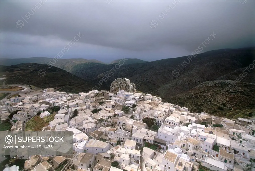 Aerial photograph of the Greek village of Hora on the island of Amorgos