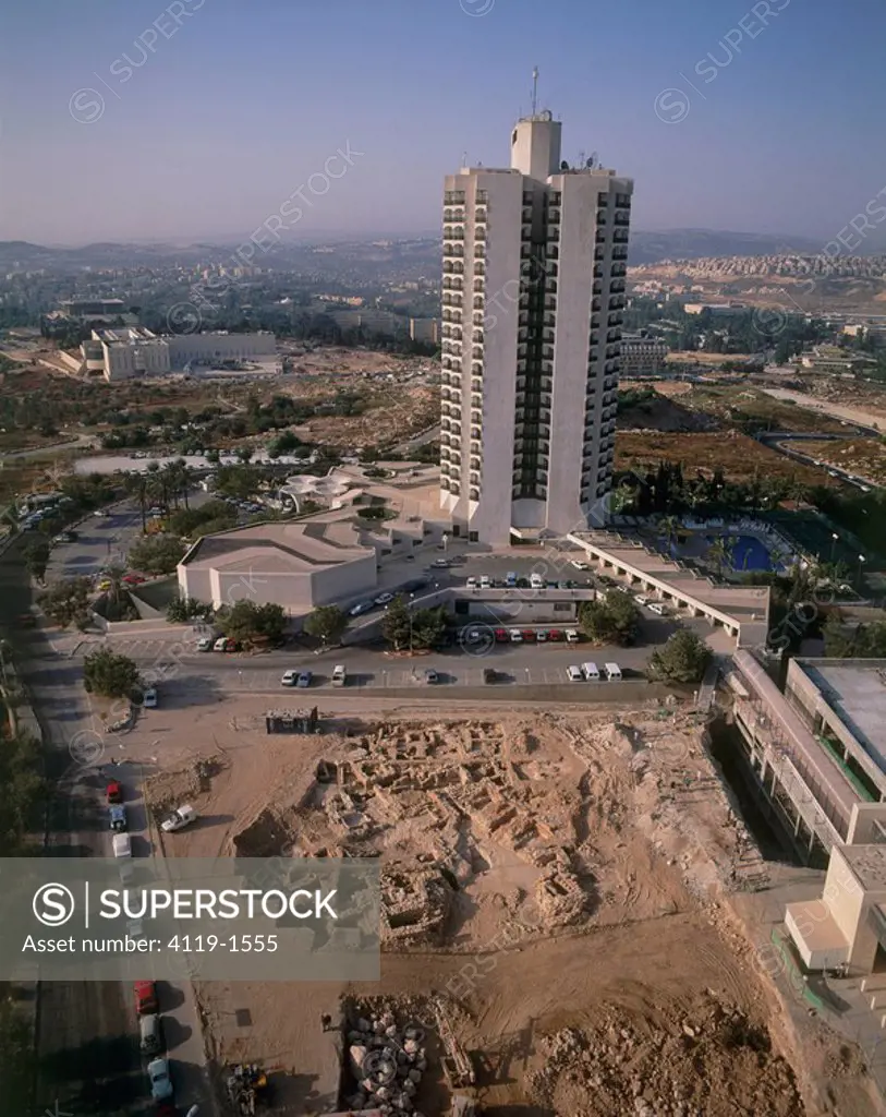 Aerial photograph of a Roman era ruins near the Hilton hotel in Jerusalem