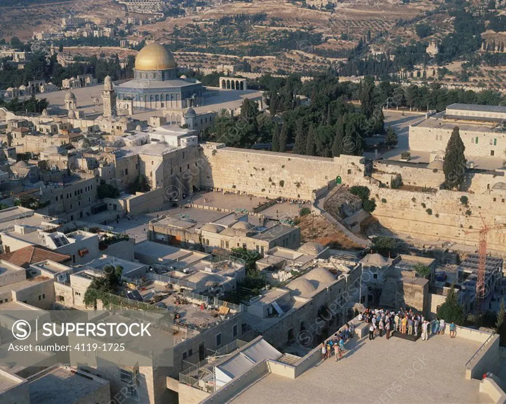 Aerial photograph of the Jewish Quarter and the western Wall in the old city of Jerusalem