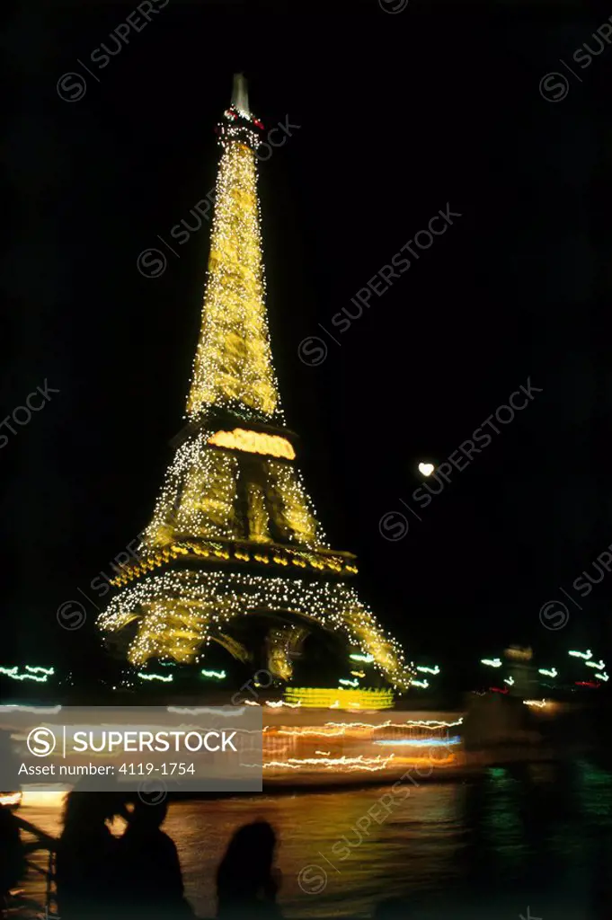 Abstract view of the Eiffel tower at night
