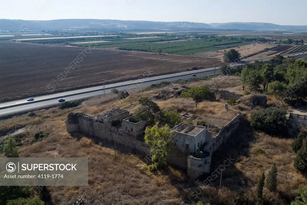 Aerial photograph of the ruins of Habonim´s castle in the Sharon