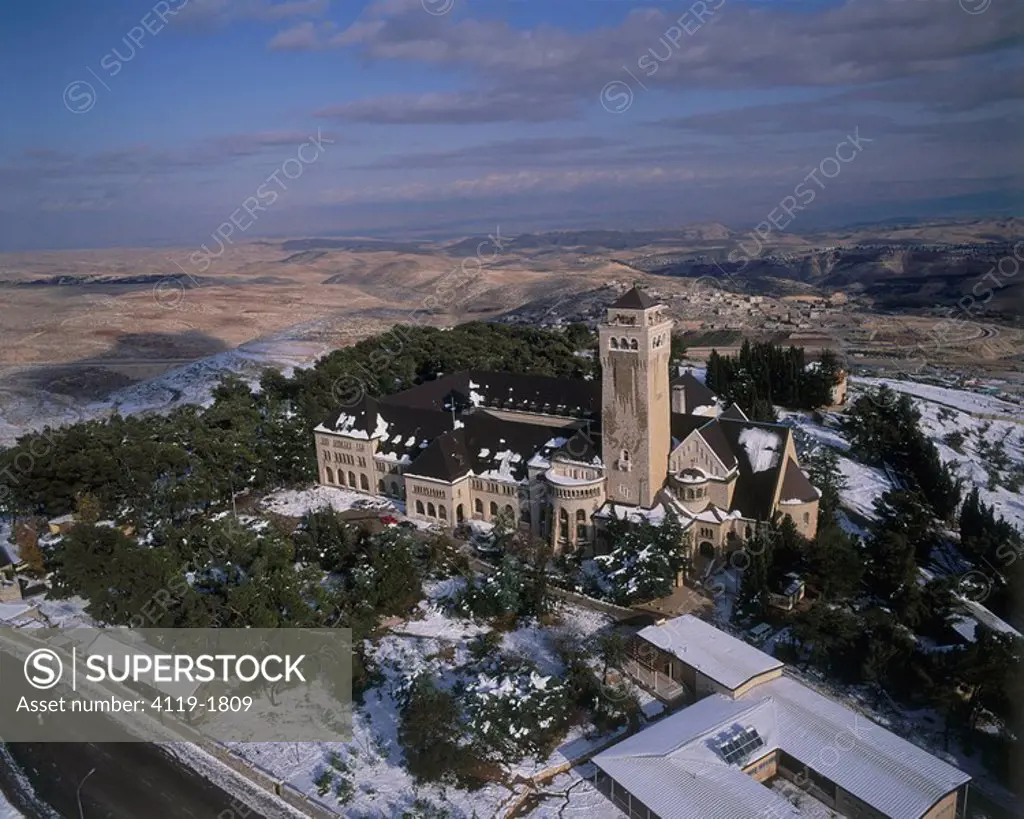 Aerial photograph of the Augusta Viktoria hospital on mount Scopus in Jerusalem