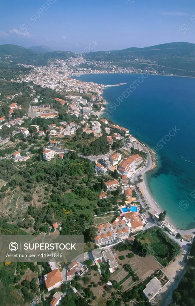 Aerial photograph of the Greek city of Vathi on the island of Samos