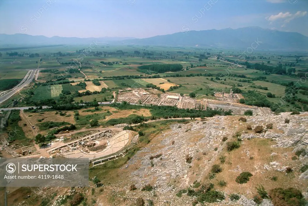 Aerial photograph of the ruins of the ancient Greek city of Philppi