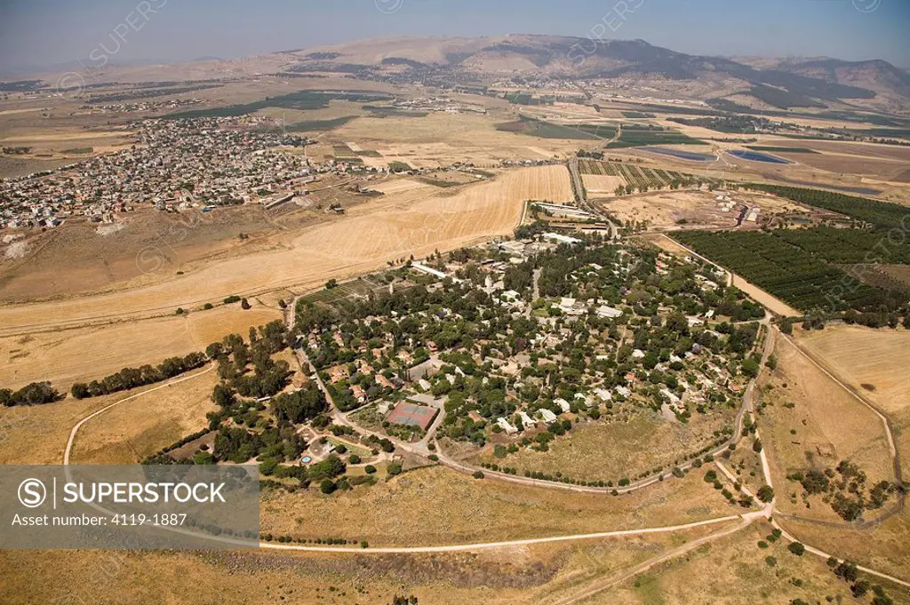Aerial photograph of kibutz Kfar Hanasi in the Upper Galilee