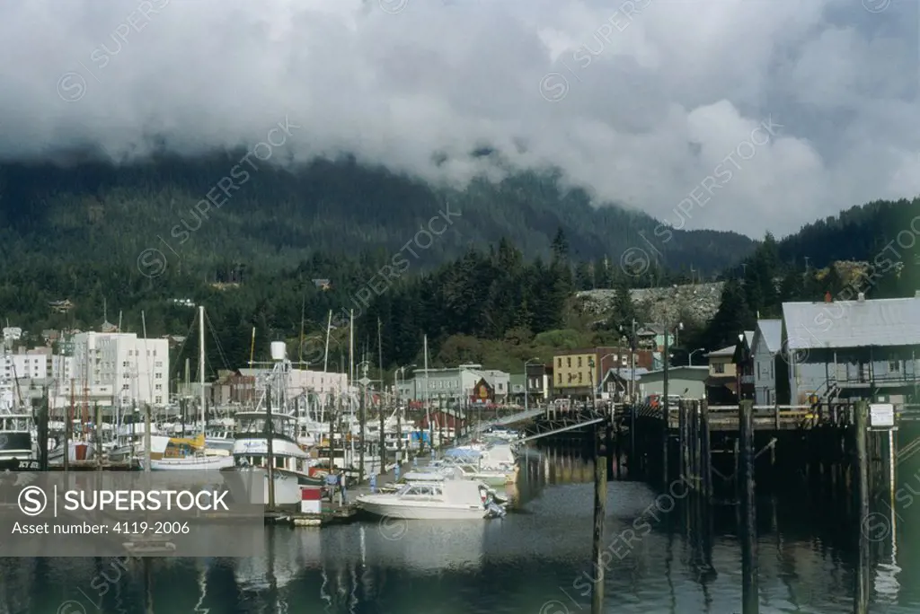 Photograph of a small harbor in a village in Alaska