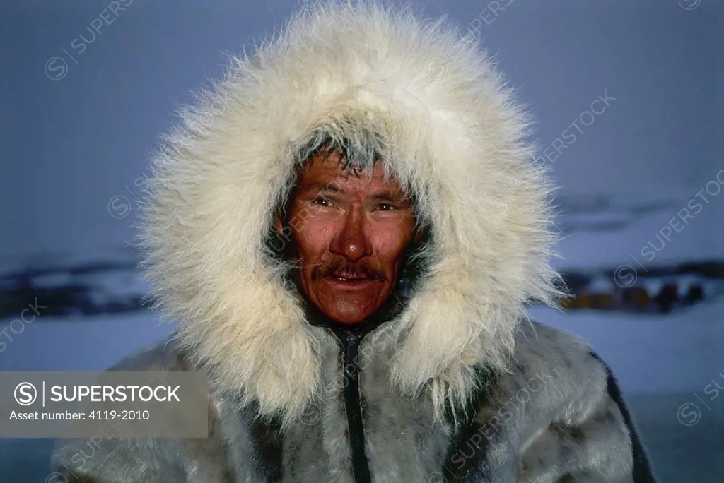 Photograph of an Eskimo hunter in Baffin Canada