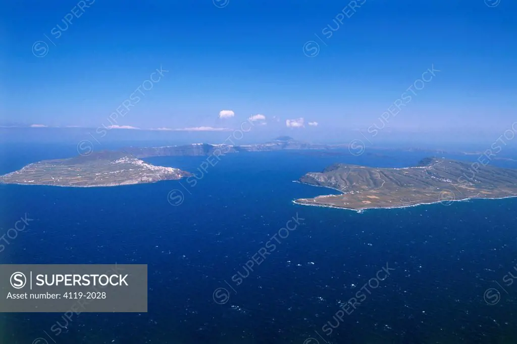 Aerial photograph of the Greek island of Santorini