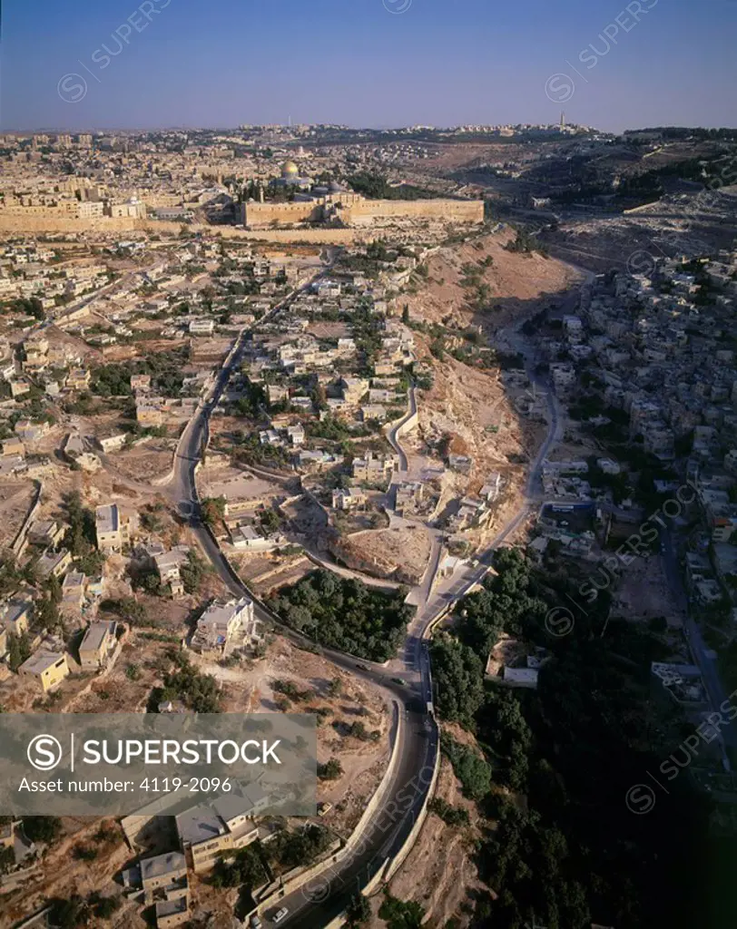 Aerial photograph of the City of David in the valley of Kidron