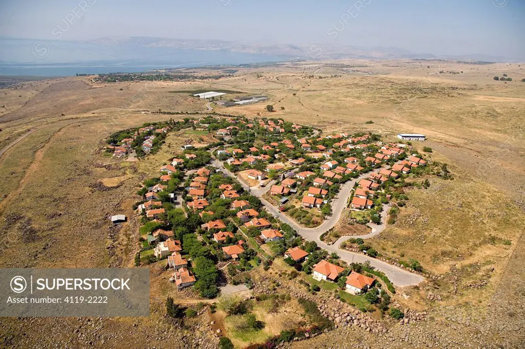 Aerial photograph of the village of Karkom in the Sea of Galilee