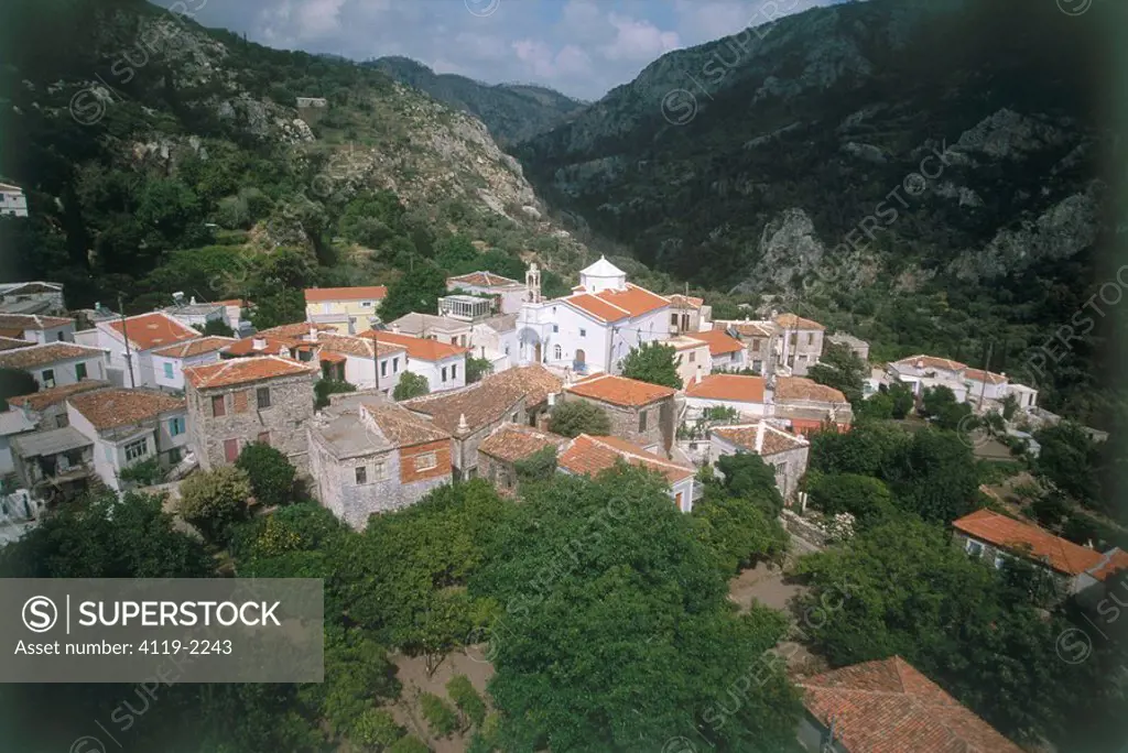Aerial photohtaph of the Greek village of Neohori on the island of Samos