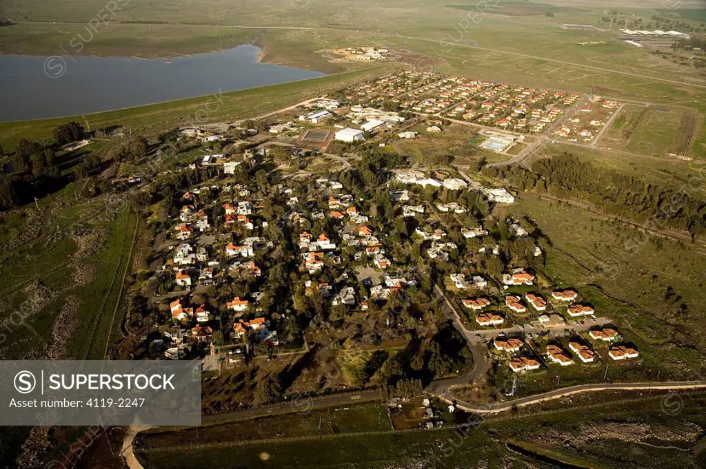 Aerial photograph the village of Haspin in the southern Golan Heights