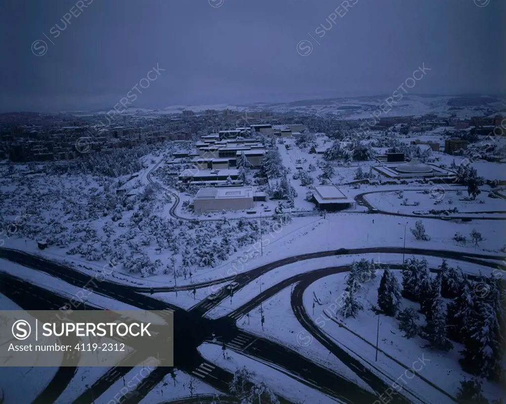 Aerial photograph of the Israel museum in Jerusalem at winter
