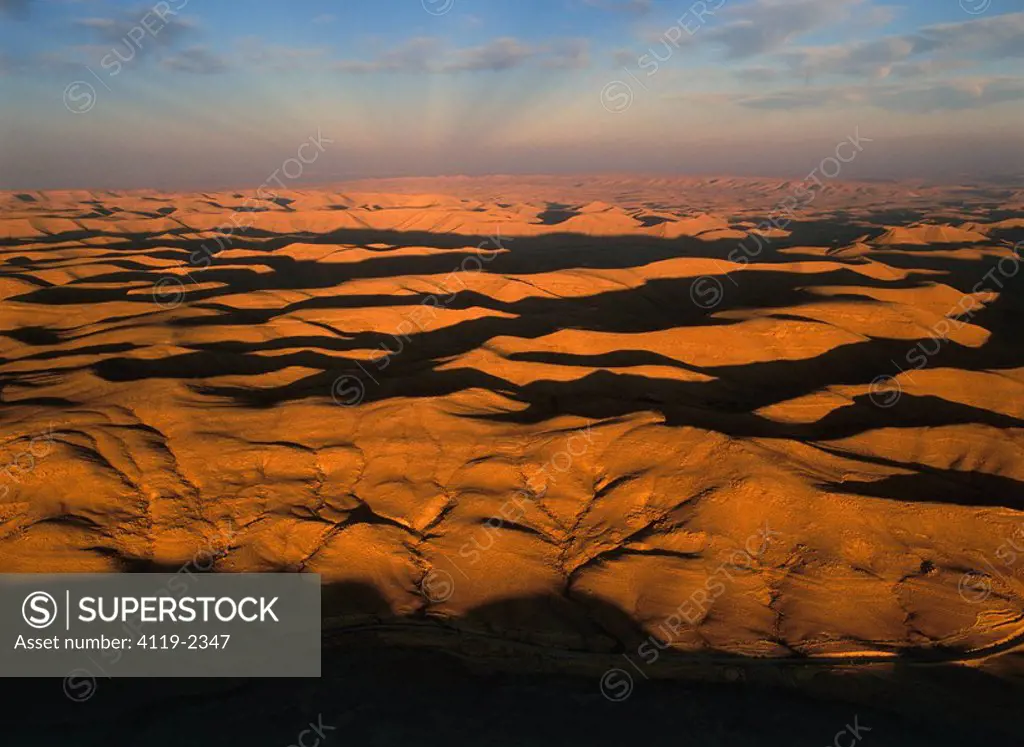 Aerial photograph of southern Negev Desert at sunset
