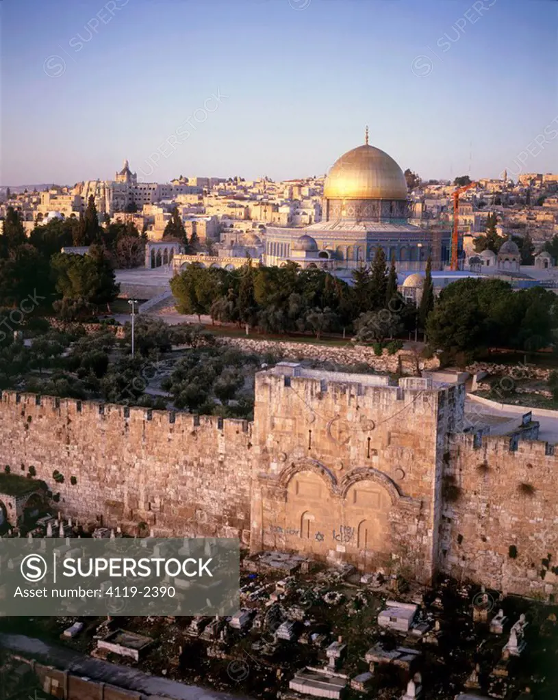 Aerial photograph of the gate of Mercy in the old city of Jerusalem