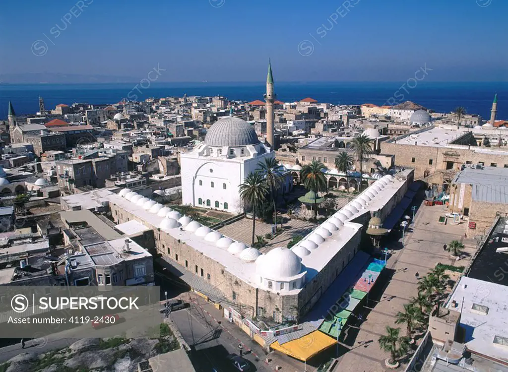 Aerial photograph of the Al Jazar mosque in the old city of Acre