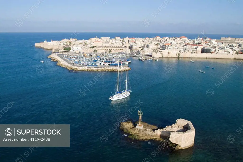 Aerial photograph of the old city of Acre in the western Galilee