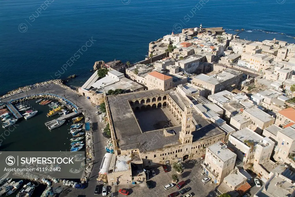 Aerial photograph of the old city of Acre in the western Galilee