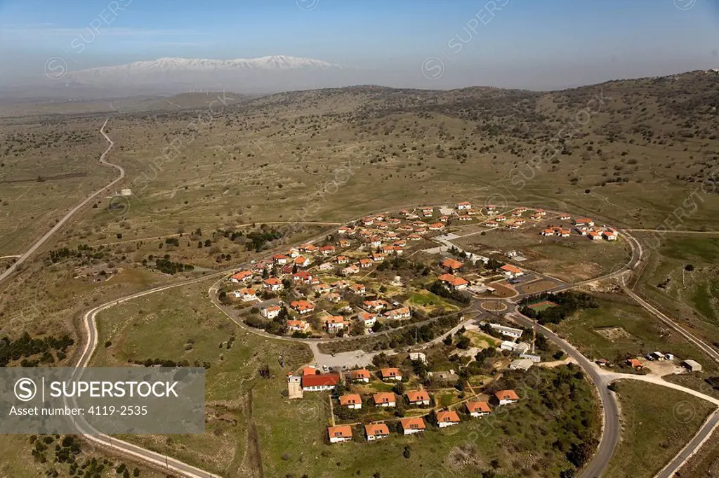 Aerial photograph of the village of Alony Habashan in the central Golan Heights