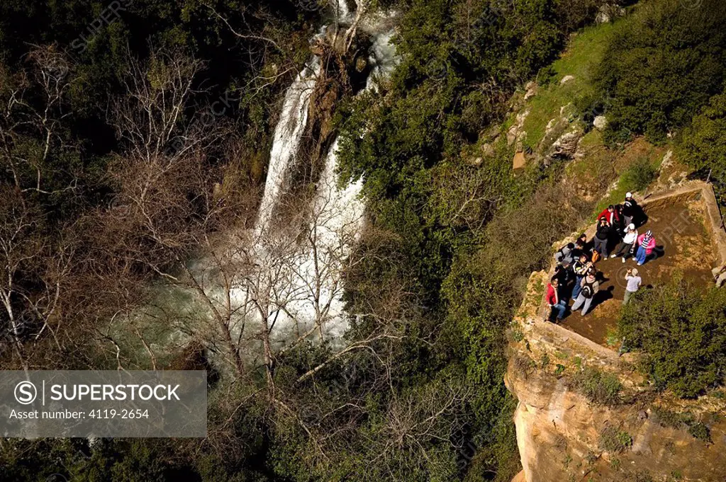 Aerial photograph of the Banias waterfall in the Northern Golan Heights