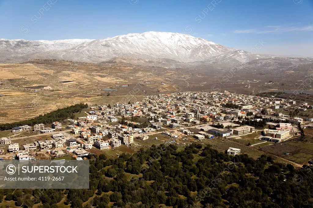 Aerial photograph of the village Mas´ada in the Northern Golan Heights