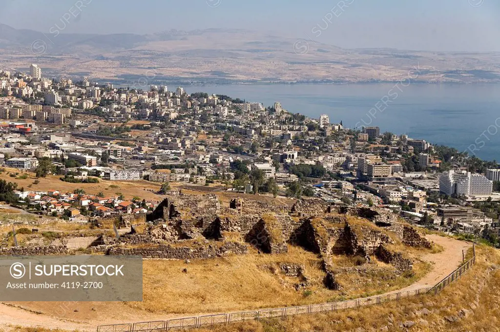 Aerial photograph of mount Berenice in the sea of Galilee