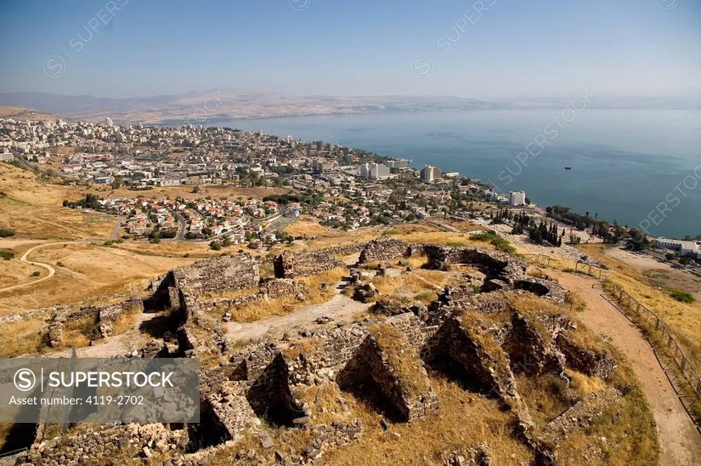 Aerial photograph of mount Berenice in the sea of Galilee