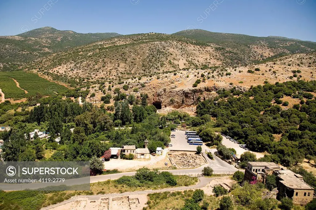 Aerial photograph of the ruins of Banias in the Northern Golan Heights