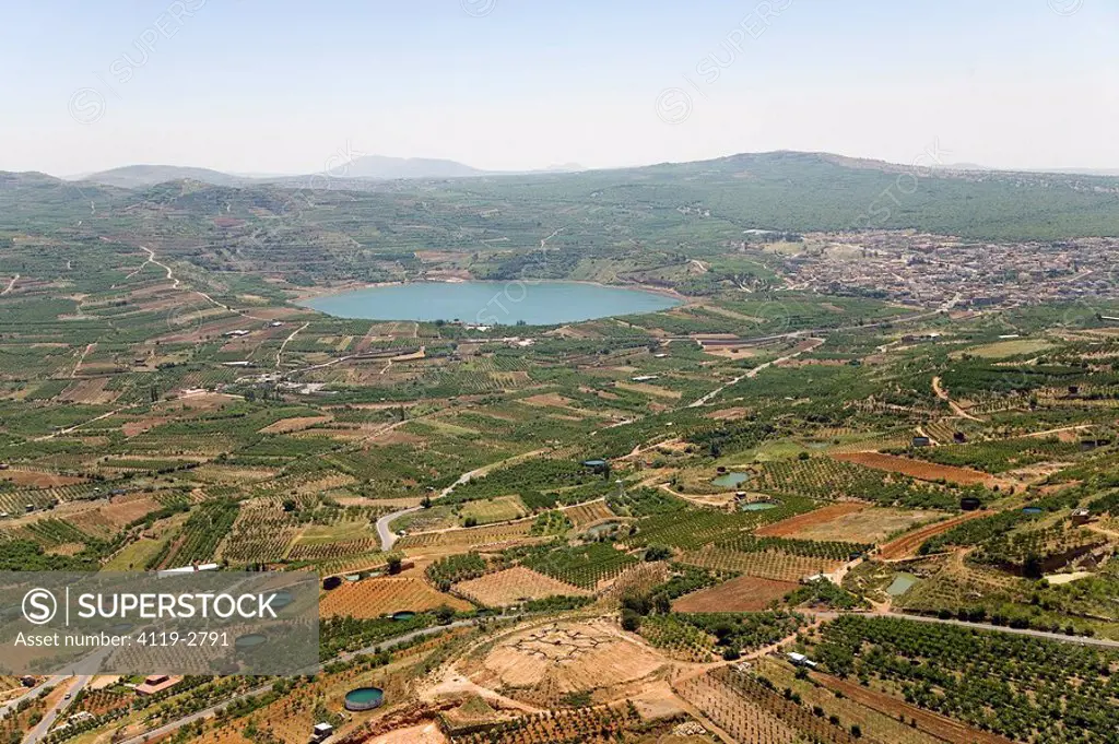 Aerial photograph of the Ram pool in the northern Golan Heights