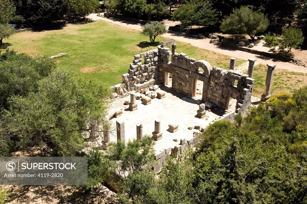 Aerial photograph of the ancient synagogue of Baram in the Upper Galilee
