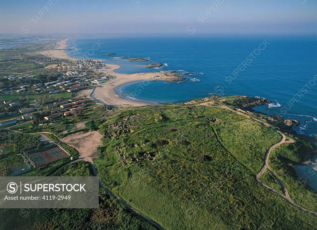 Aerial view of the biblical city of Dor in the coastal plain