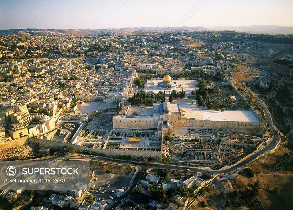 Aerial photograph of the Temple Mount from the south and the ancient city of Jerusalem