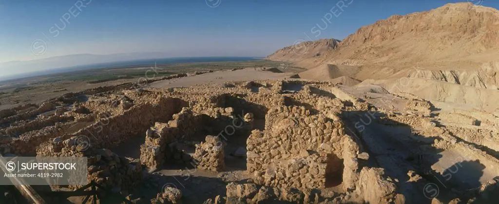 Aerial view of the ruins of the ancient city of Qumran