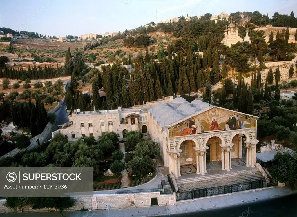 Aerial photograph of the church of Gethsamene at the mount of Olives