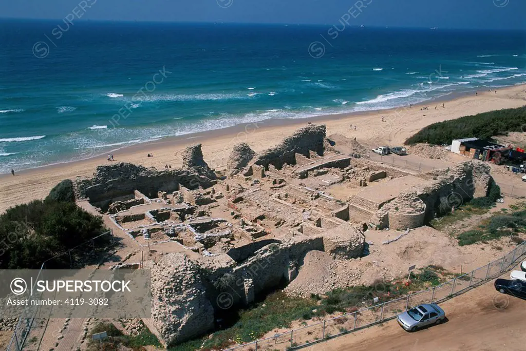 Aerial view of the ruins of Ashdod_Yam in the Coastal plain