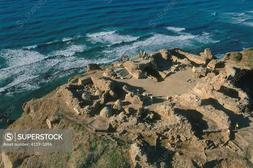 Aerial photograph of the castle of Arsuf in the coastal plain