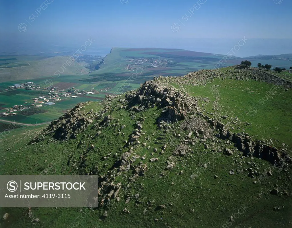 Aerial view of the battlefield at the Horn of Hattin in the Lower Galilee